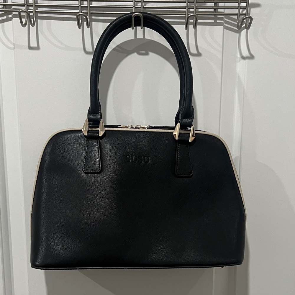 Elegant‎ Black Satchel with white piping by SUSU